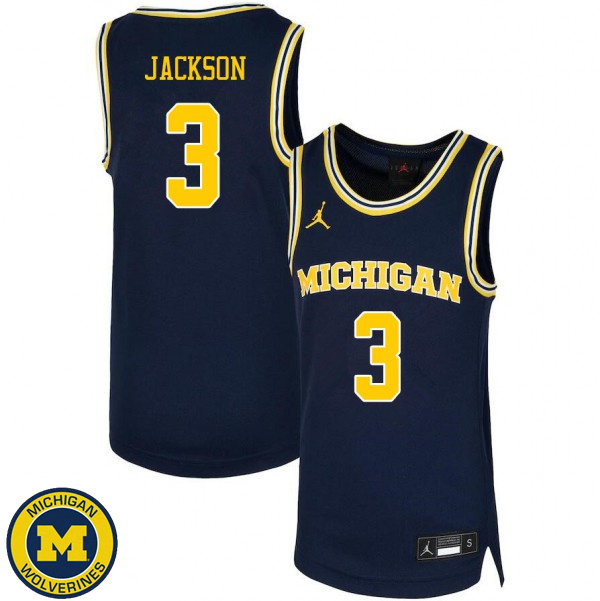 Mens Michigan Wolverines #3 Zeb Jackson Navy Embroidery Basketball Jersey